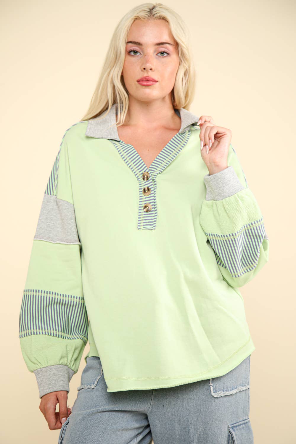 NT11851-Color Block Oversized Casual Knit Top