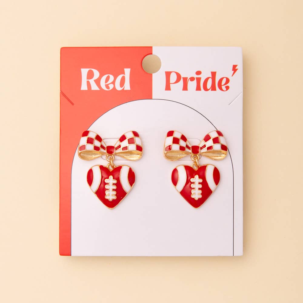 Enamel Heart and Heart-Shaped Football Post Dangle Earrings