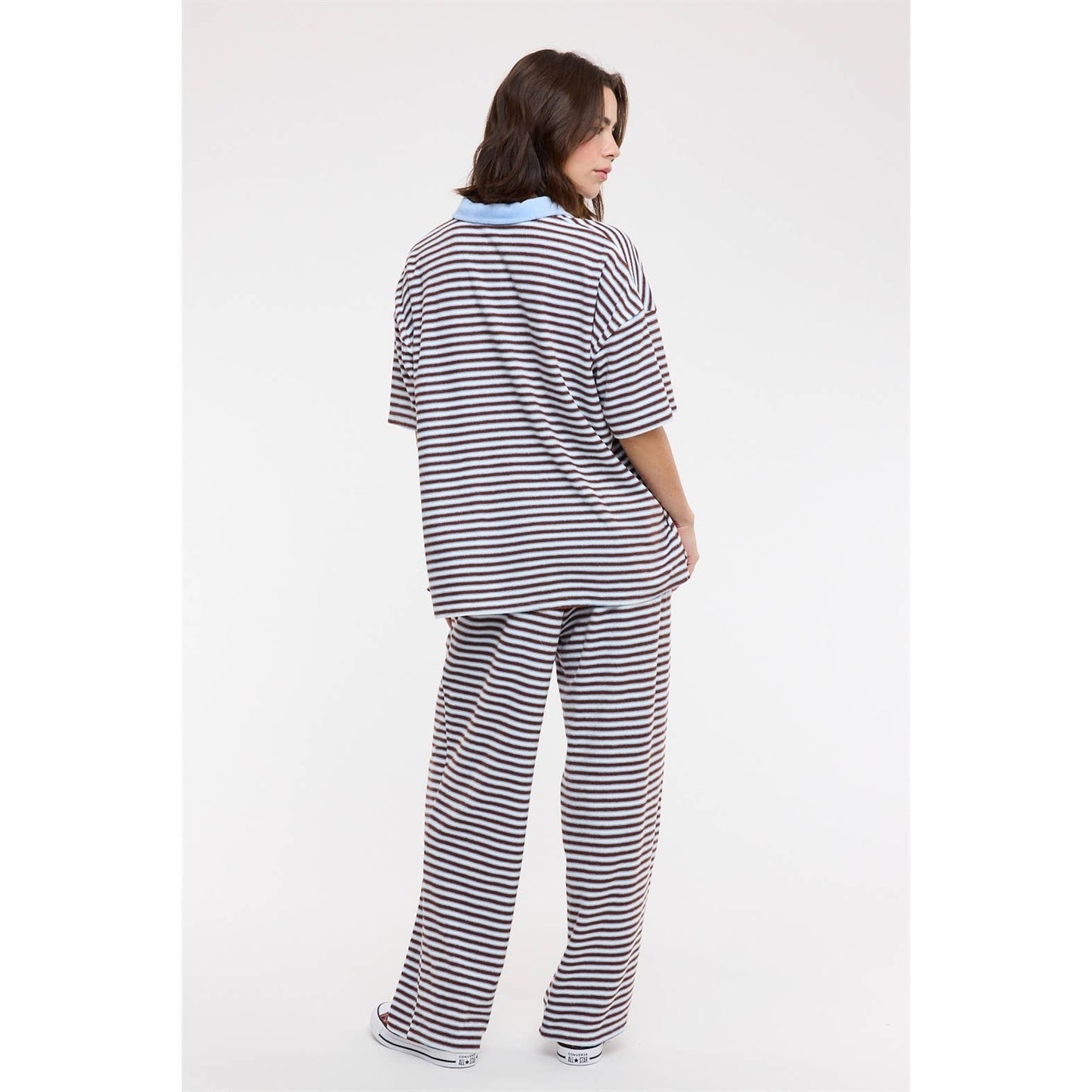 QUINN STRIPED KNIT COLLARED TOP AND PANTS SET