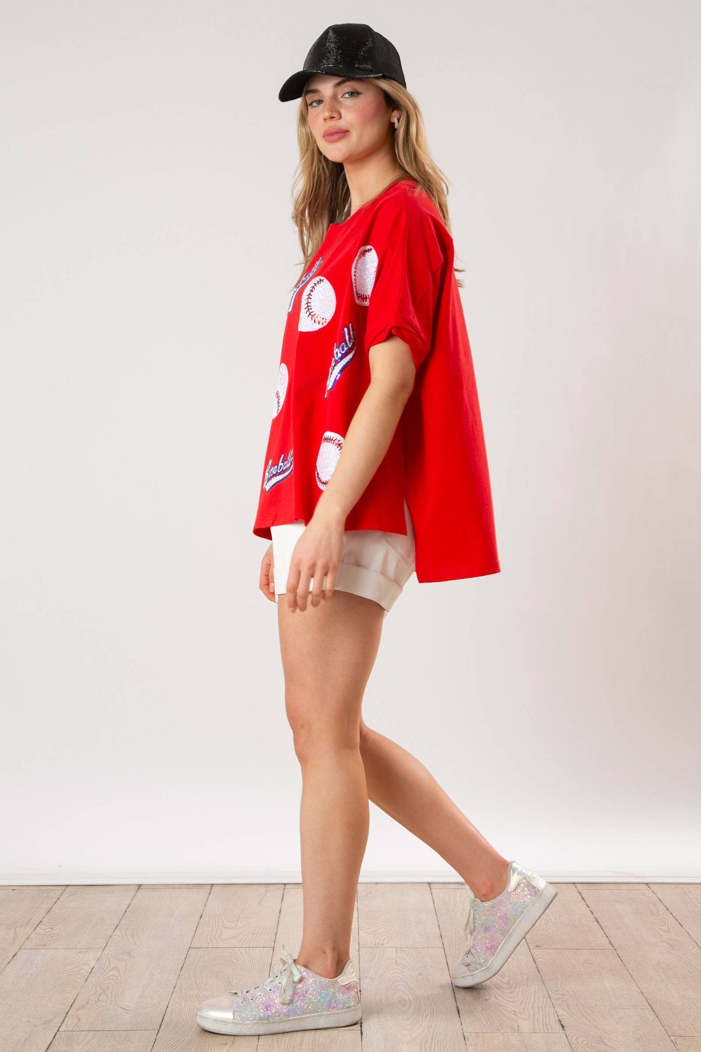 Baseball Sequins Short Sleeve Top