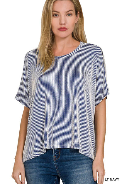 Dawn Ribbed Striped Oversized Short Sleeve Top