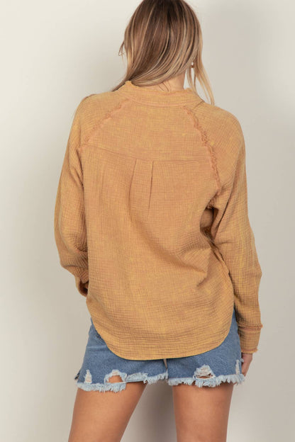 Diana Oversized Washed Woven Crinkled Gauze Shirt Top