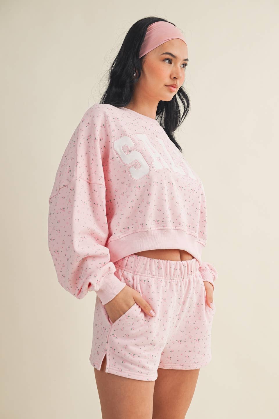 Salty Ditsy Print Crewneck Crop Sweatshirt