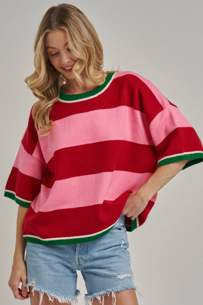 CHRISTMAS WIDE STRIPE LOOSE FIT SWEATER