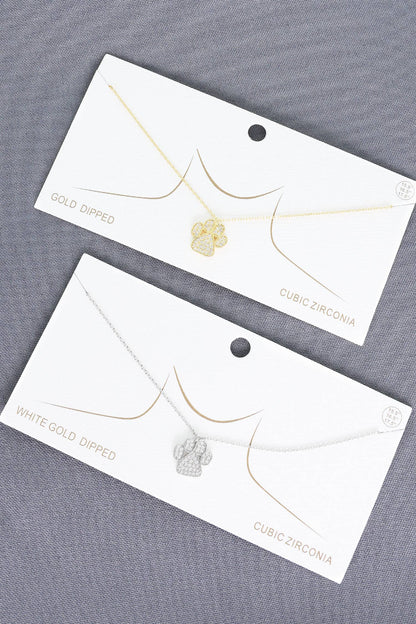 Cubic Zirconia Pave Paw Print Pendant Necklace