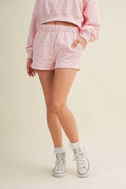 Ditsy Pink Print Sweat Shorts