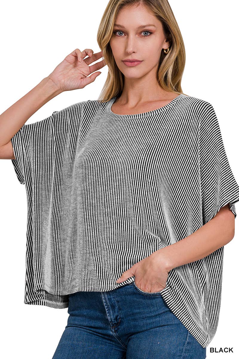 Dawn Ribbed Striped Oversized Short Sleeve Top