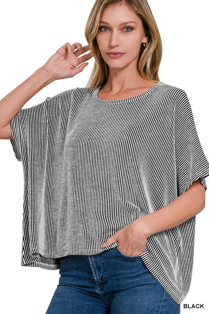 Dawn Ribbed Striped Oversized Short Sleeve Top