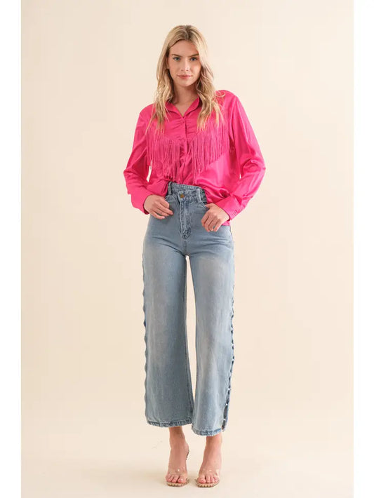 Pearl Embellished Straight Leg Jeans