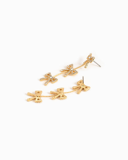 Triple CZ Pave Bow by the Yard Drop Earrings