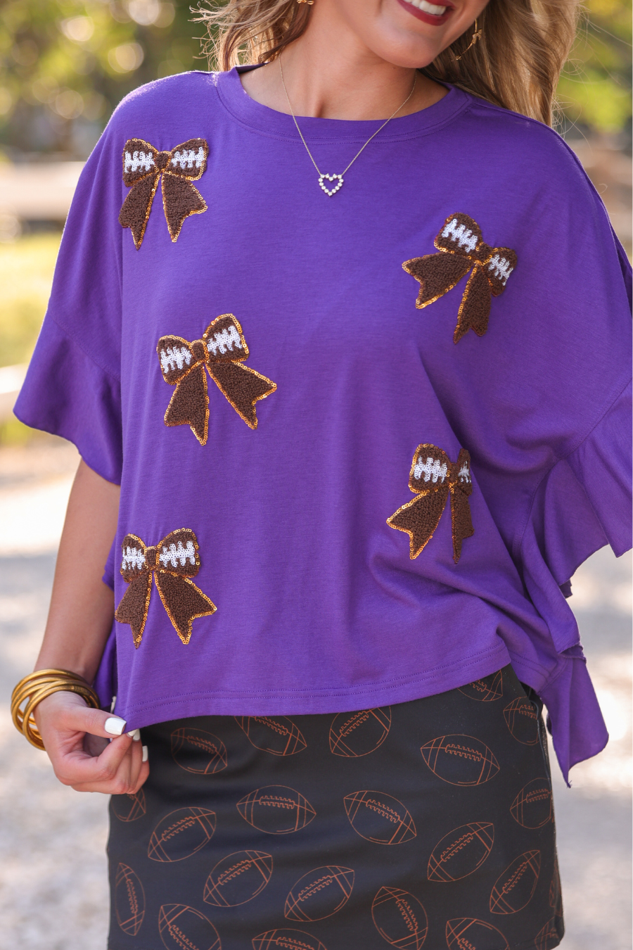 Friday Night Sideline Sparkle Ruffle Top- Purple