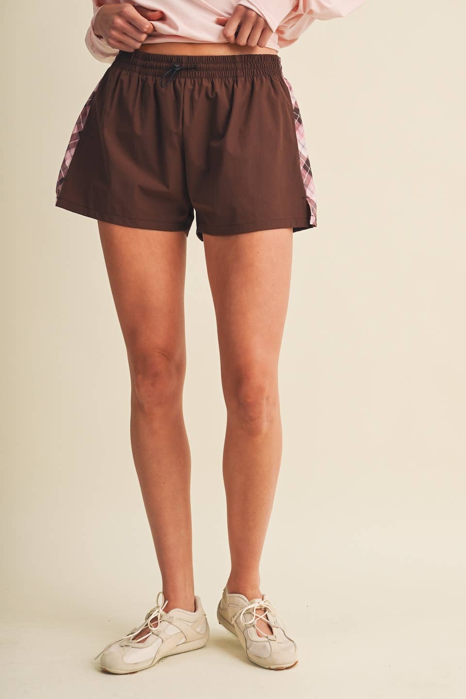Plaid Side Contrast Block Nylon Shorts
