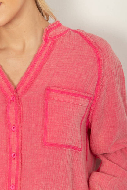 Diana Oversized Washed Woven Crinkled Gauze Shirt Top