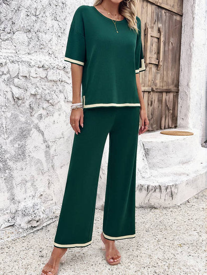 Abigale Contrast Trim Ribbed Knit Lounge Set