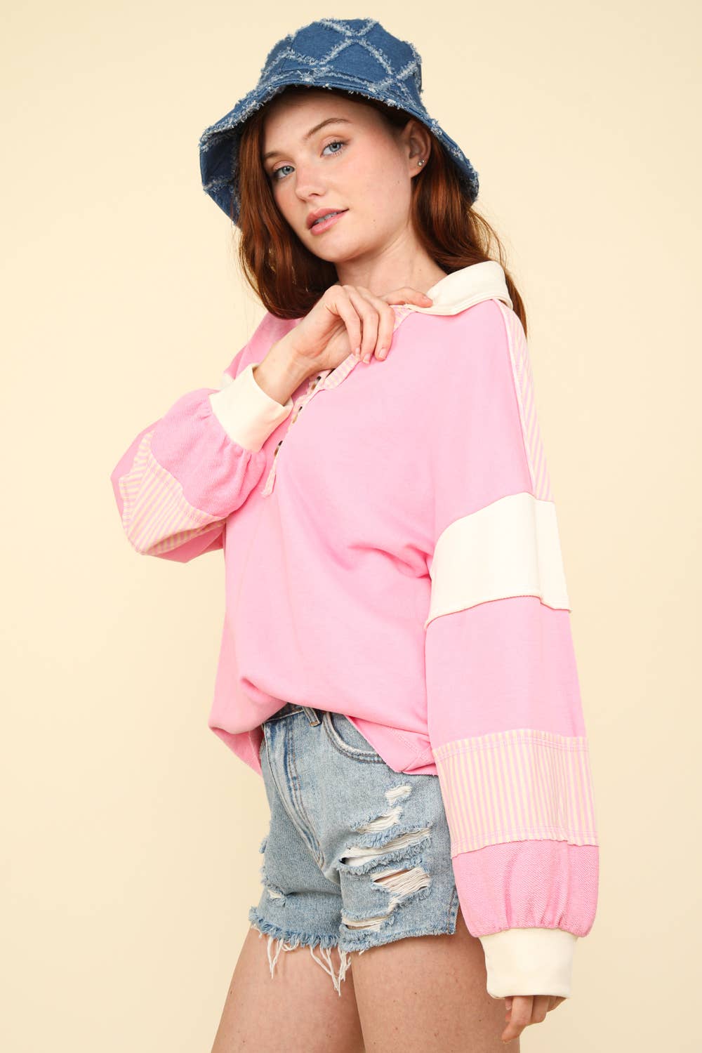 NT11851-Color Block Oversized Casual Knit Top