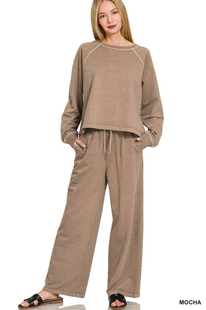 Darlin Day Set- Washed French Terry Pullover & Pants 2PC Set