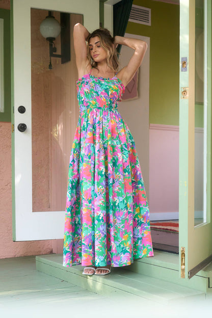 Lily Poplin Floral Print Smocked Maxi Dress - Preorders