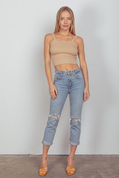 Blakely Cable Ribbed Fitted Crop Knit Tank Top