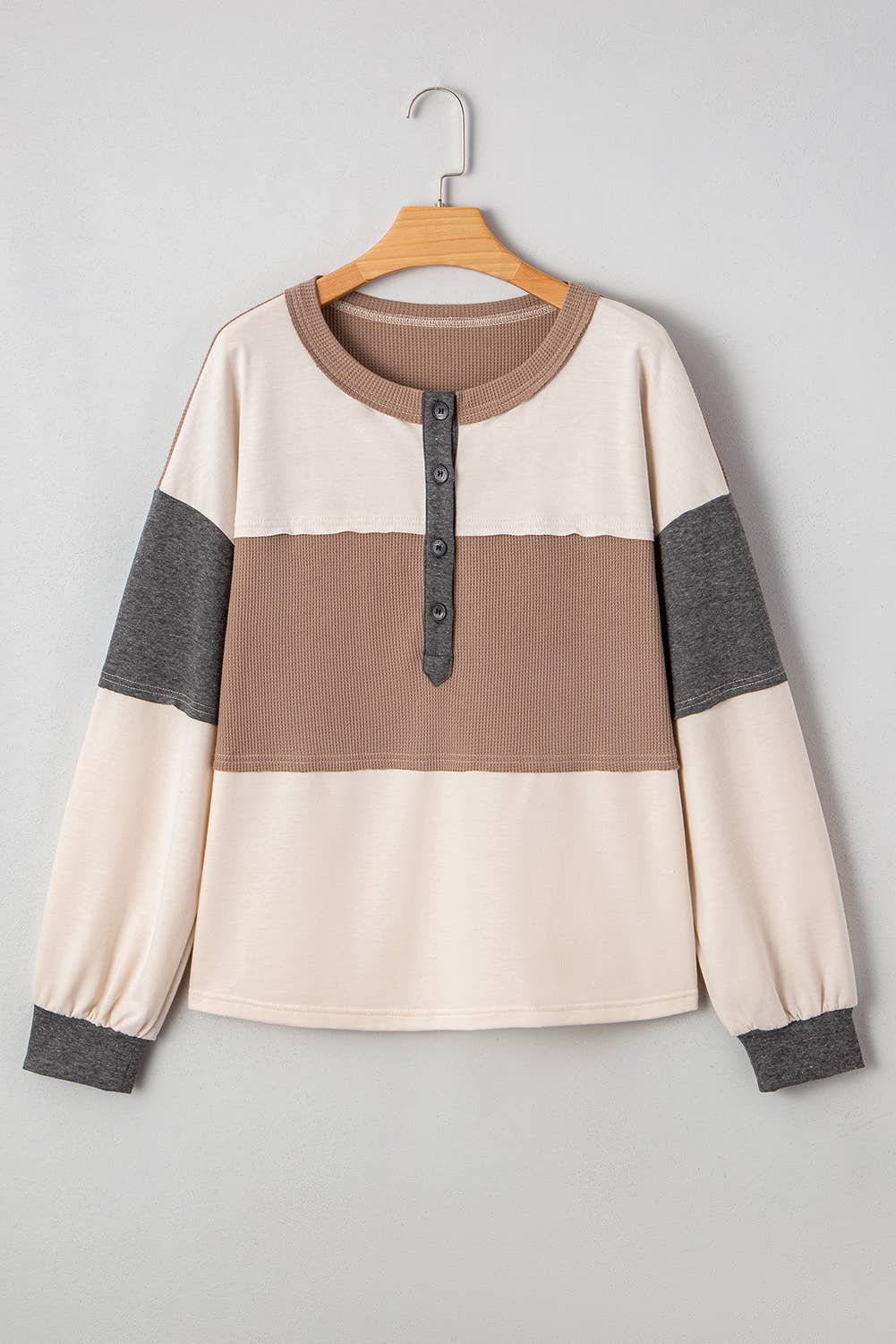 Patchwork Loose Henley Top (S-XL)
