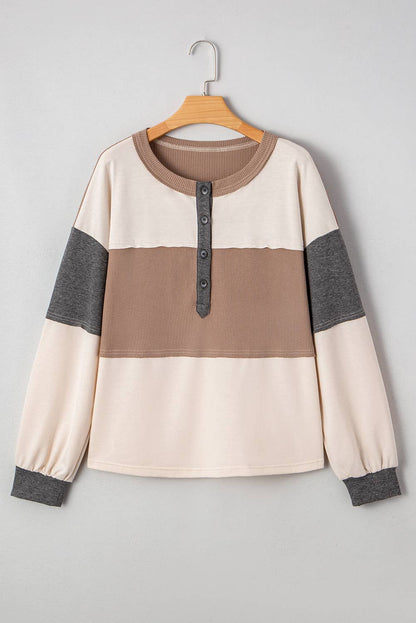 Patchwork Loose Henley Top (S-XL)
