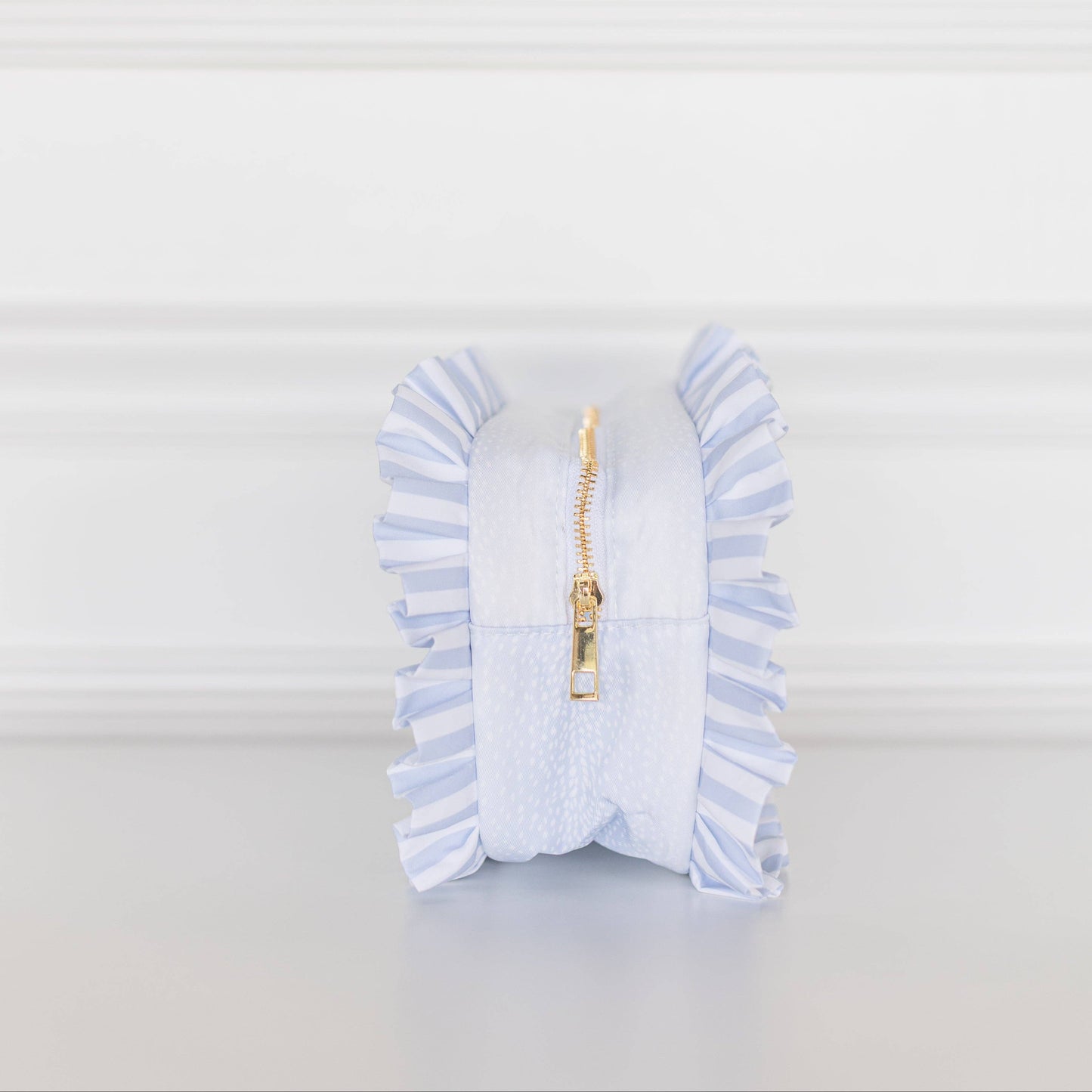 Blue Fawn Ruffled Nylon Large Clear Pouch