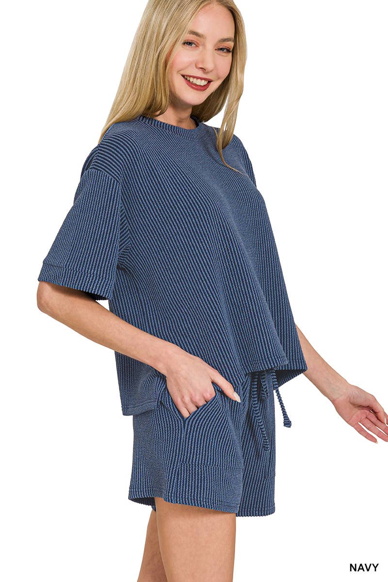 Corded Rib Half Sleeve Tee & Short Pants 2PC Set