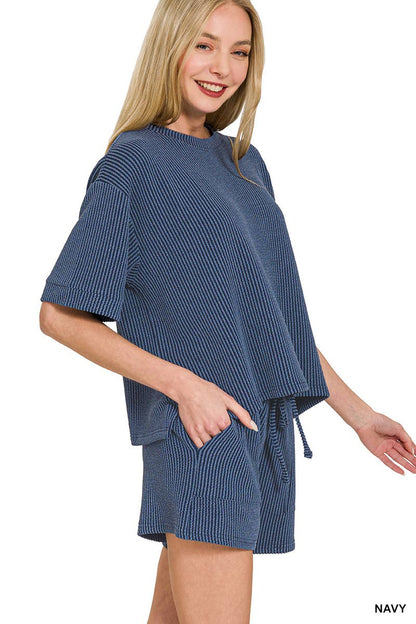 Corded Rib Half Sleeve Tee & Short Pants 2PC Set