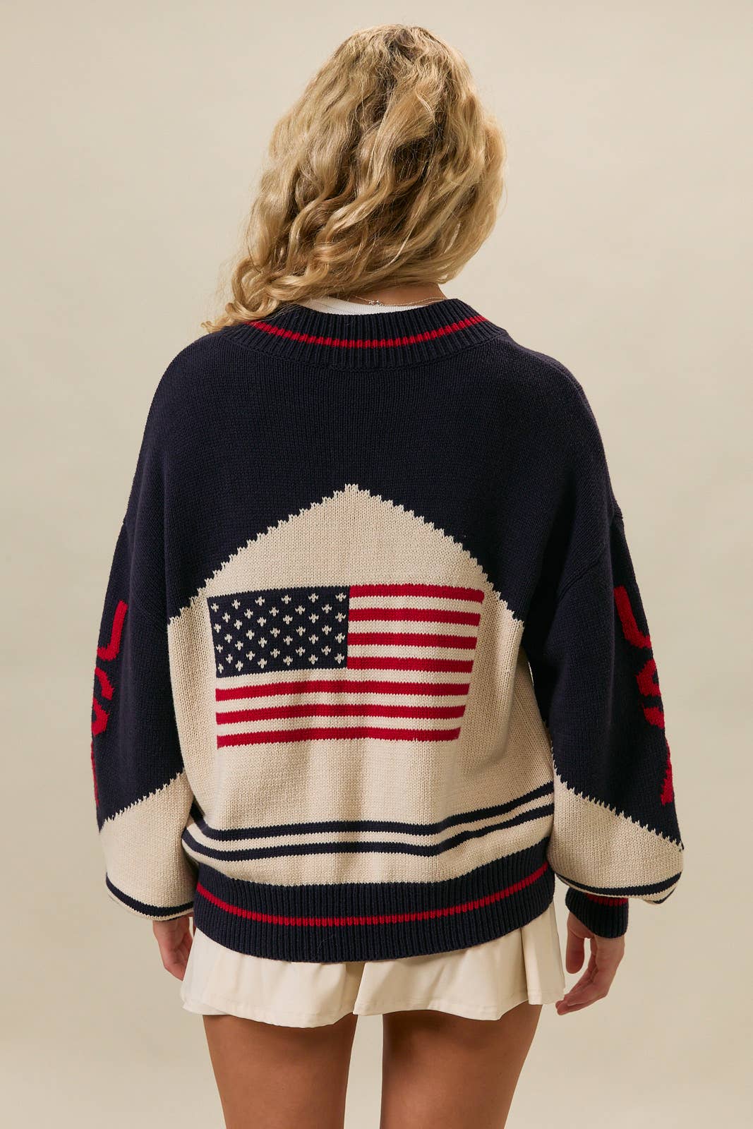 LONG SLEEVE "USA FLAG" SWEATER JACKET