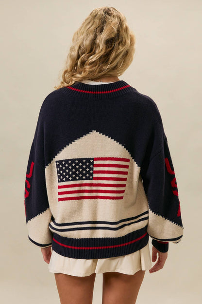 LONG SLEEVE "USA FLAG" SWEATER JACKET