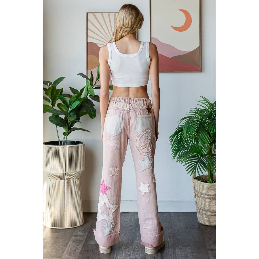 HO WASHED STAR PATCHWORK DETAIL DENIM JEAN