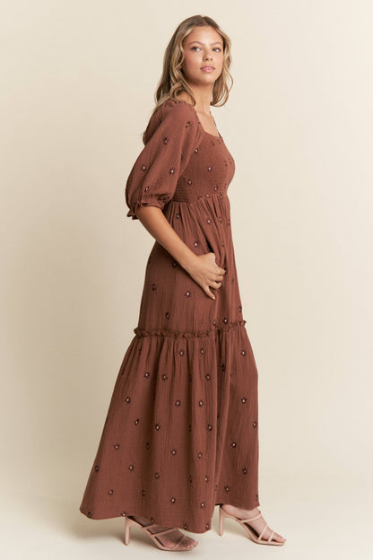 Monica Floral Embroidered Tiered Maxi Dress
