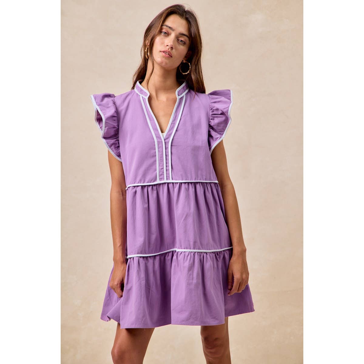GAMEDAY THEME CONTRAST BINDING RUFFLED DRESS