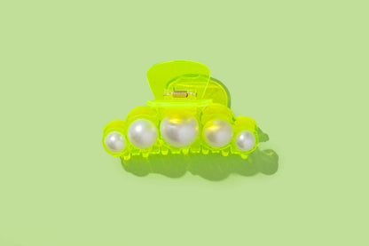 Claw Hair Clip - Large - Neon Green w/ Pearl Beads