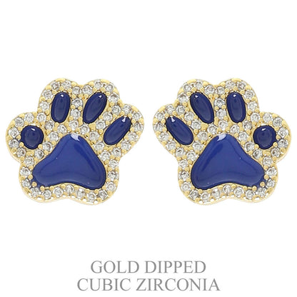 Game Day Gold Plated CZ Paw Stud Earrings