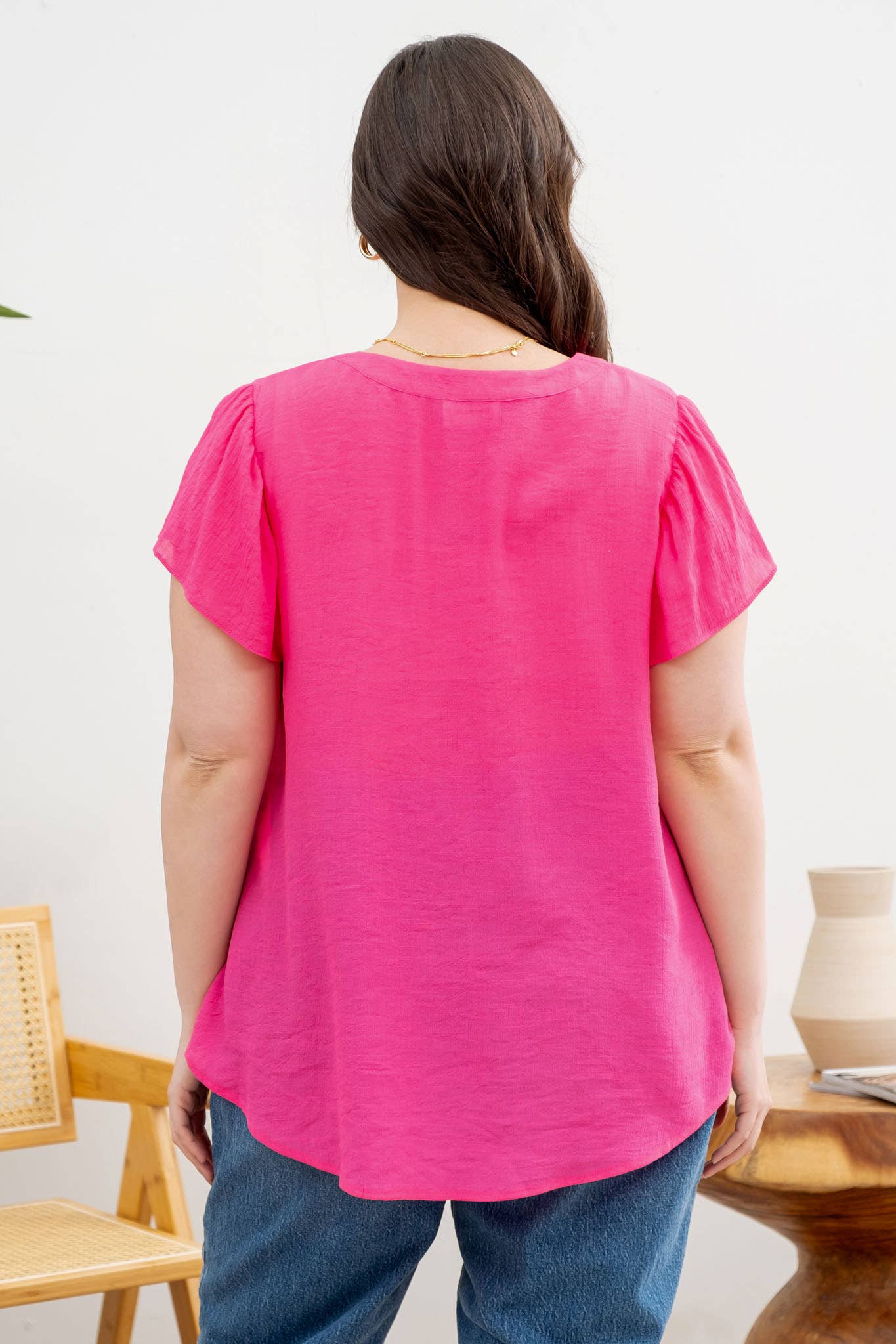 BELLA PLUS FLORAL EMBROIDERY SPLIT NECK BLOUSE