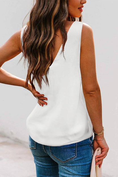 Shelley White Solid Color Deep V-Neck Loose Tank Top