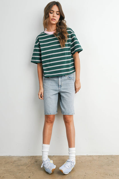 Sam Striped Boxy Cropped T-Shirt