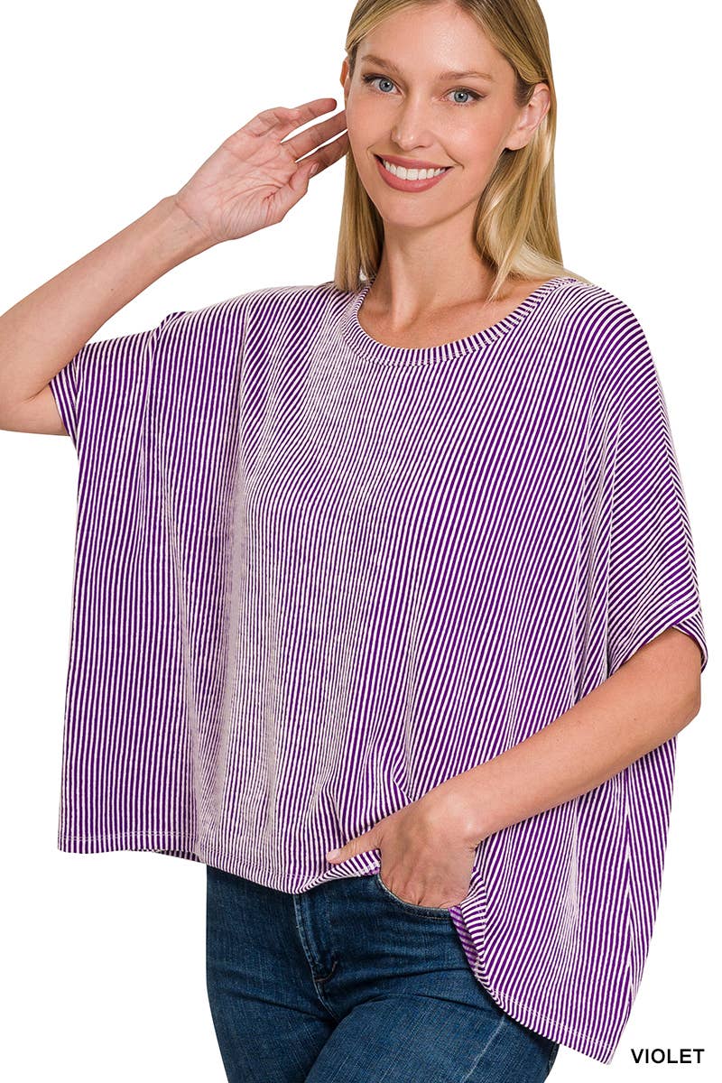 Dawn Ribbed Striped Oversized Short Sleeve Top