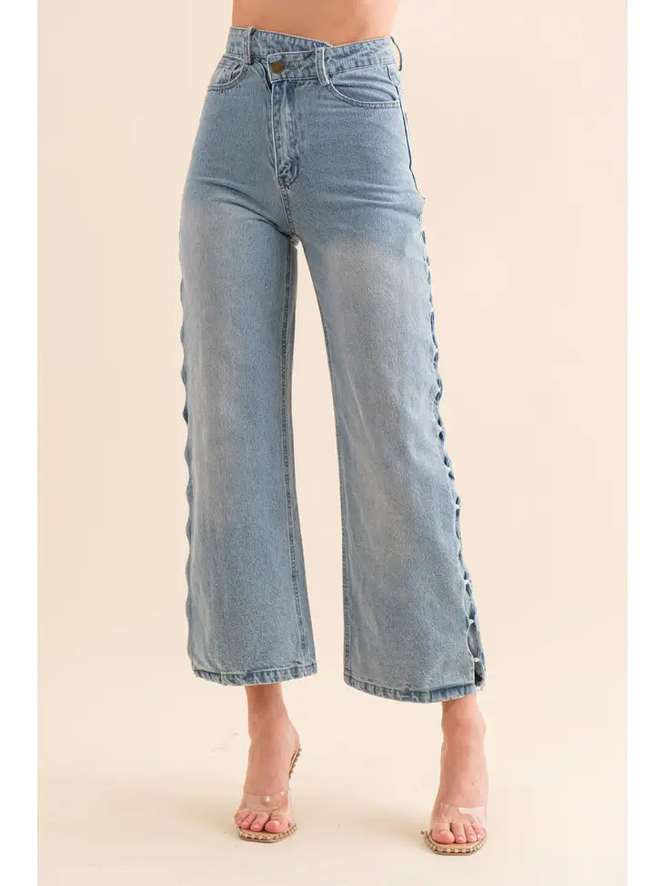 Pearl Embellished Straight Leg Jeans