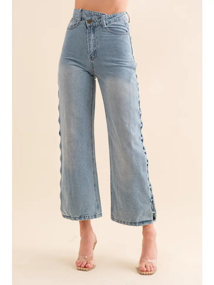 Pearl Embellished Straight Leg Jeans