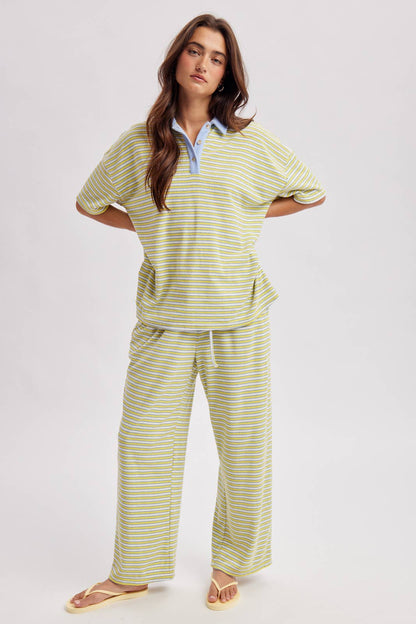 QUINN STRIPED KNIT COLLARED TOP AND PANTS SET