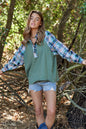 Serena Plaid Contrast Button Down Henley Top