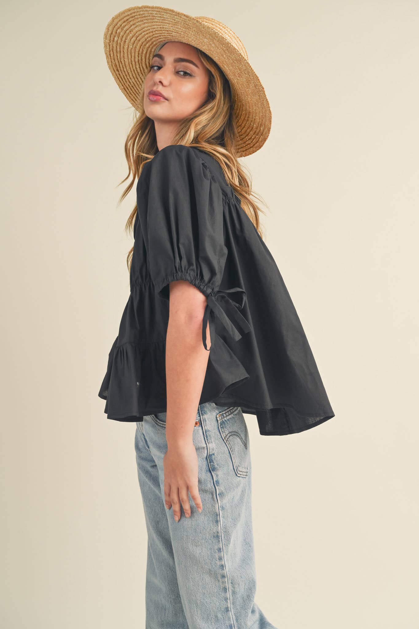 SWEET LEMONADE TIERED SHIRRING PUFF SLEEVE
