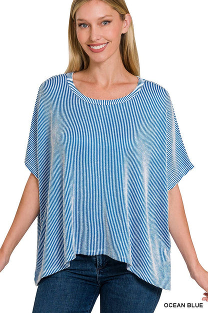 Dawn Ribbed Striped Oversized Short Sleeve Top