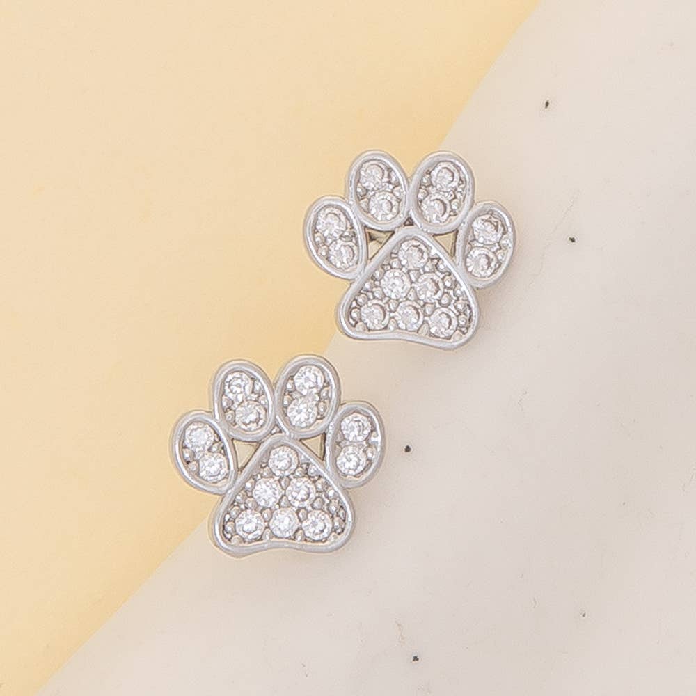 Game Day Cubic Zirconia Pave Paw Stud Earrings