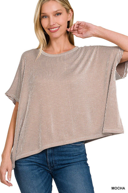 Dawn Ribbed Striped Oversized Short Sleeve Top