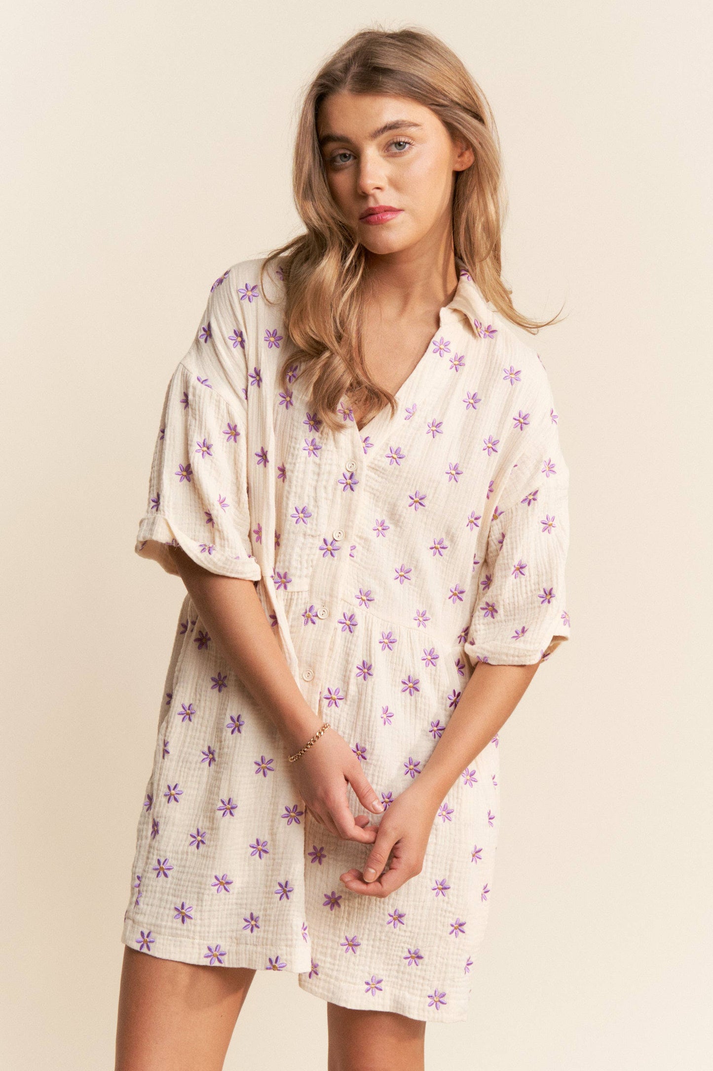 Ava  Flower Embroidered V Neck Romper