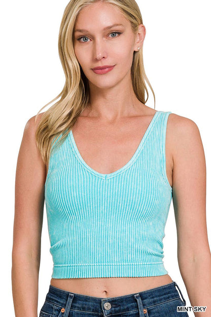 Blair Washed Seamless Rib Crop Tank w/ Removable Bra