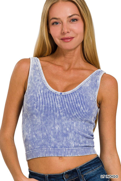 Blair Washed Seamless Rib Crop Tank w/ Removable Bra