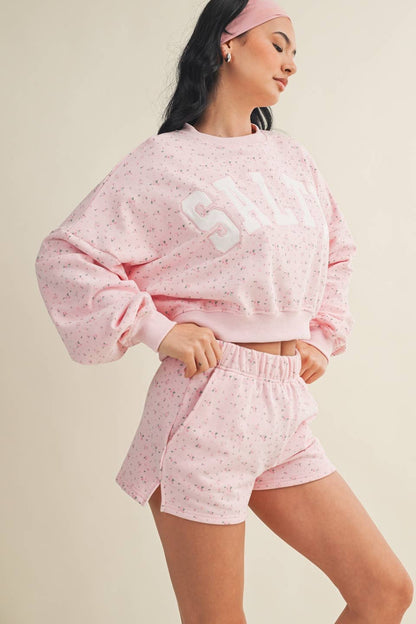 Salty Ditsy Print Crewneck Crop Sweatshirt